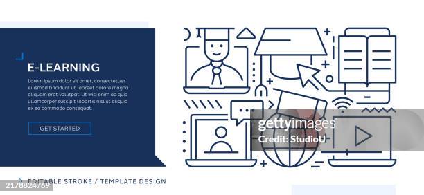 e-learning themed editable vector line art design - college application stock illustrations