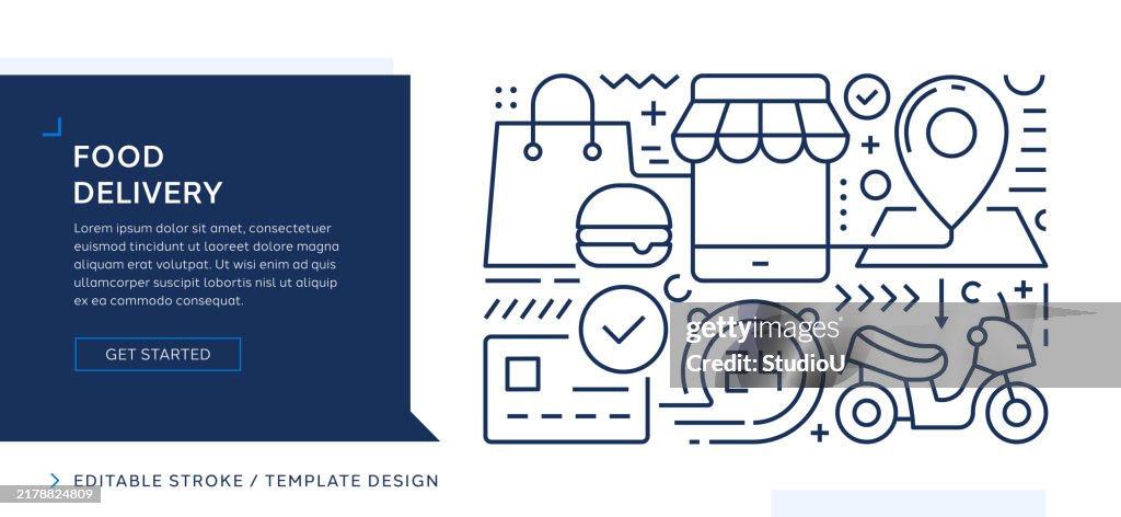 Food Delivery Themed Editable Vector Line Art Design