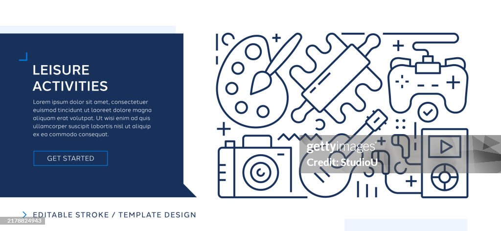 Leisure Activities Themed Editable Vector Line Art Design High-Res ...