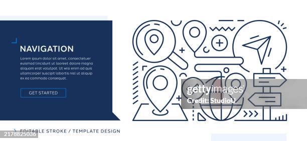 navigation themed editable vector line art design - mall map stock illustrations