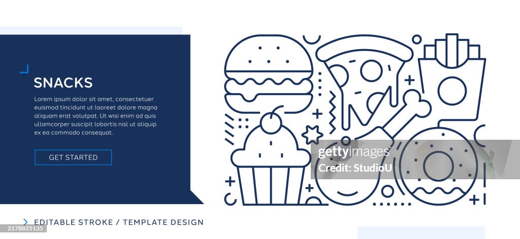 Snacks Themed Editable Vector Line Art Design
