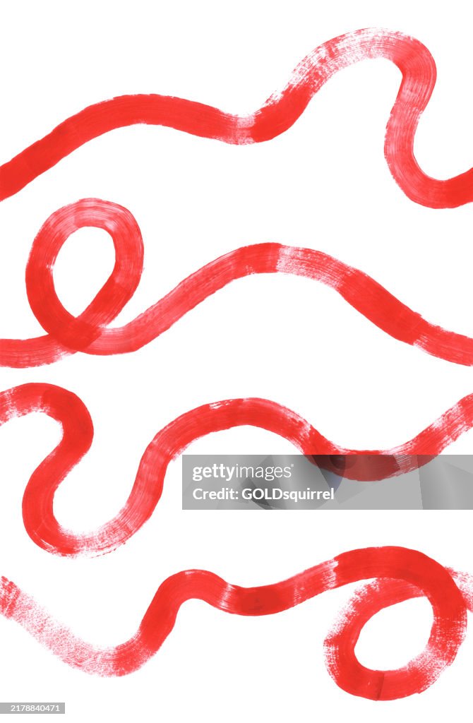 Red Rib Linear Pattern Abstract Hand Painted Red Ribbons Four Acrylic Single Bent Lines ...