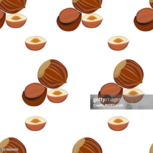 ilustrações de stock, clip art, desenhos animados e ícones de hazelnut seamless pattern - avelã