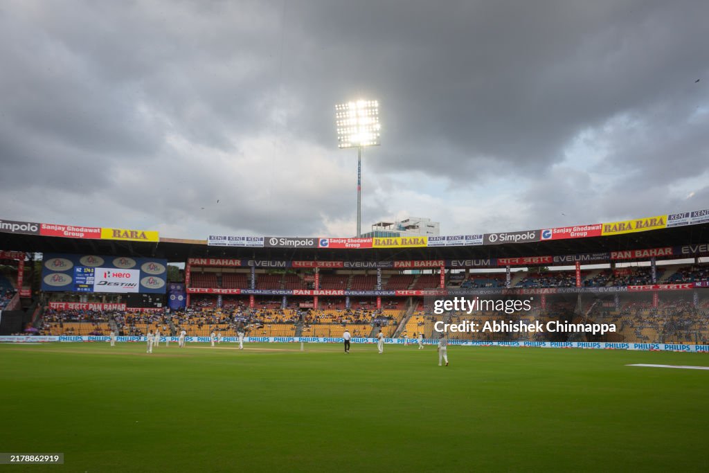 A general view of the stadium shows cricket being played under... News ...