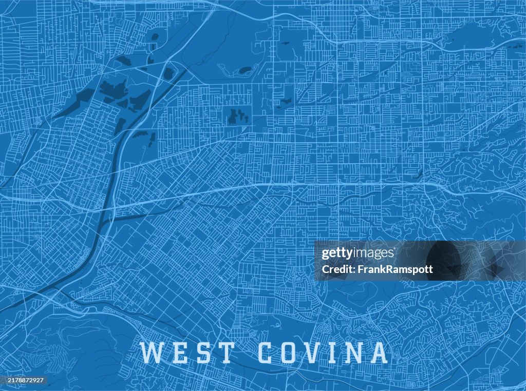 West Covina CA City Vector Road Map Blue Horizontal