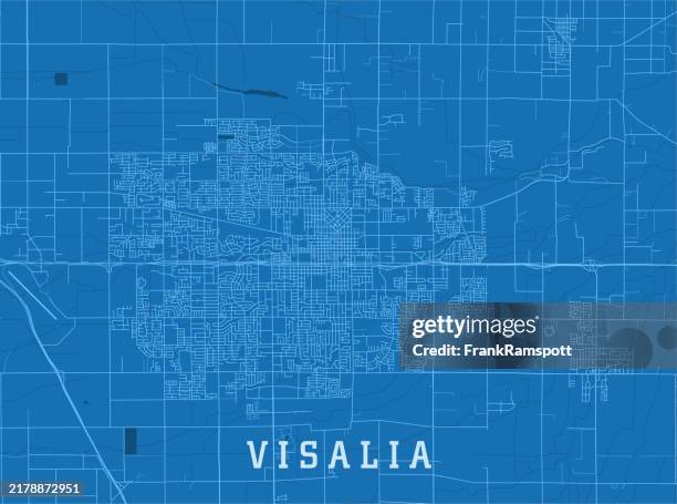 visalia ca city vector road map blue horizontal - visalia california stock illustrations