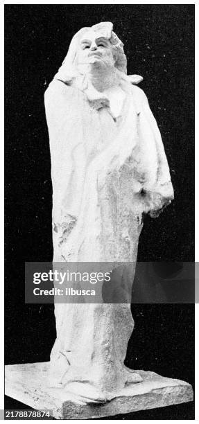 antique image: honoré de balzac's works and characters, statue of balzac by rodin - auguste rodin stock illustrations