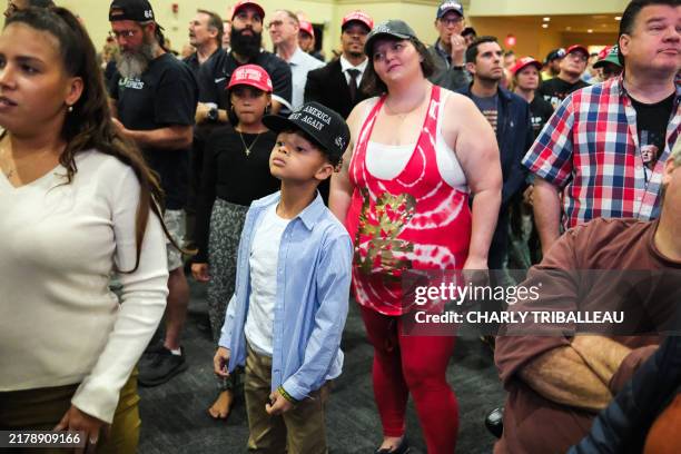 Supporters line up to attend former US President and Republican presidential candidate Donald Trump's town hall at the Convention Center in...