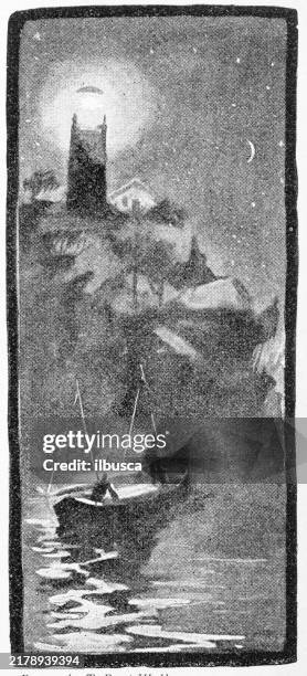 antique image: lobos light - cliff face stock illustrations