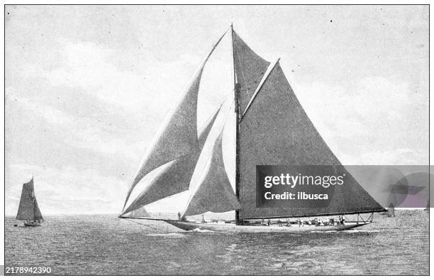 antique image: america's cup, "vigilant" - yacht race stock illustrations