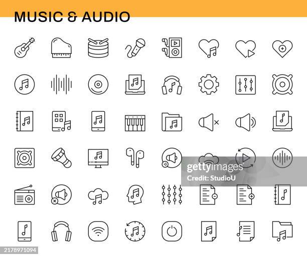 music and audio line icon set - classical-music-icon stock illustrations
