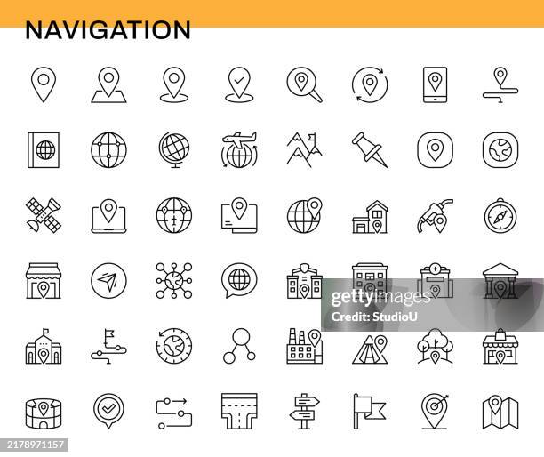 navigation line icon set - mall map stock illustrations