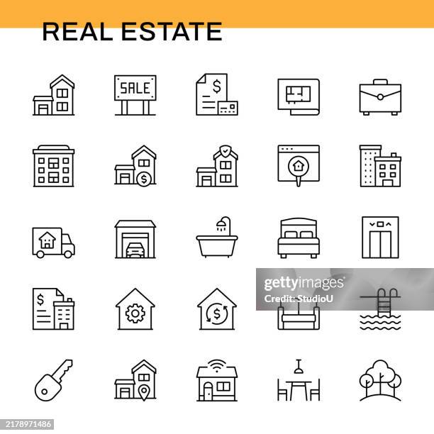real estate line icon set - move more stock illustrations
