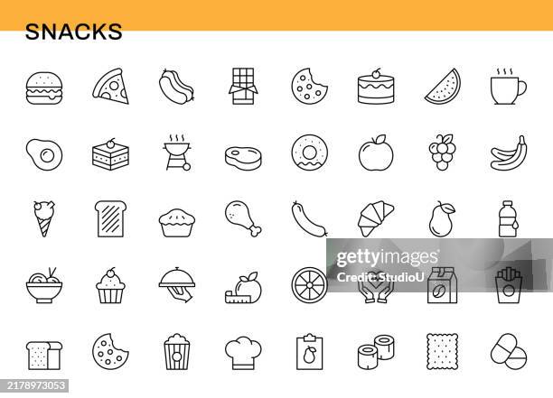 snacks line icon set - candy bar stock illustrations