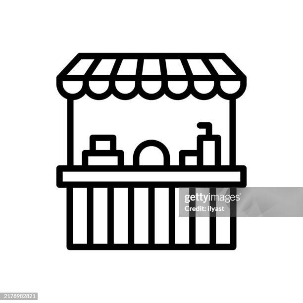 ilustraciones, imágenes clip art, dibujos animados e iconos de stock de un simple dibujo lineal de un puesto de comida - puesto de comida rápida