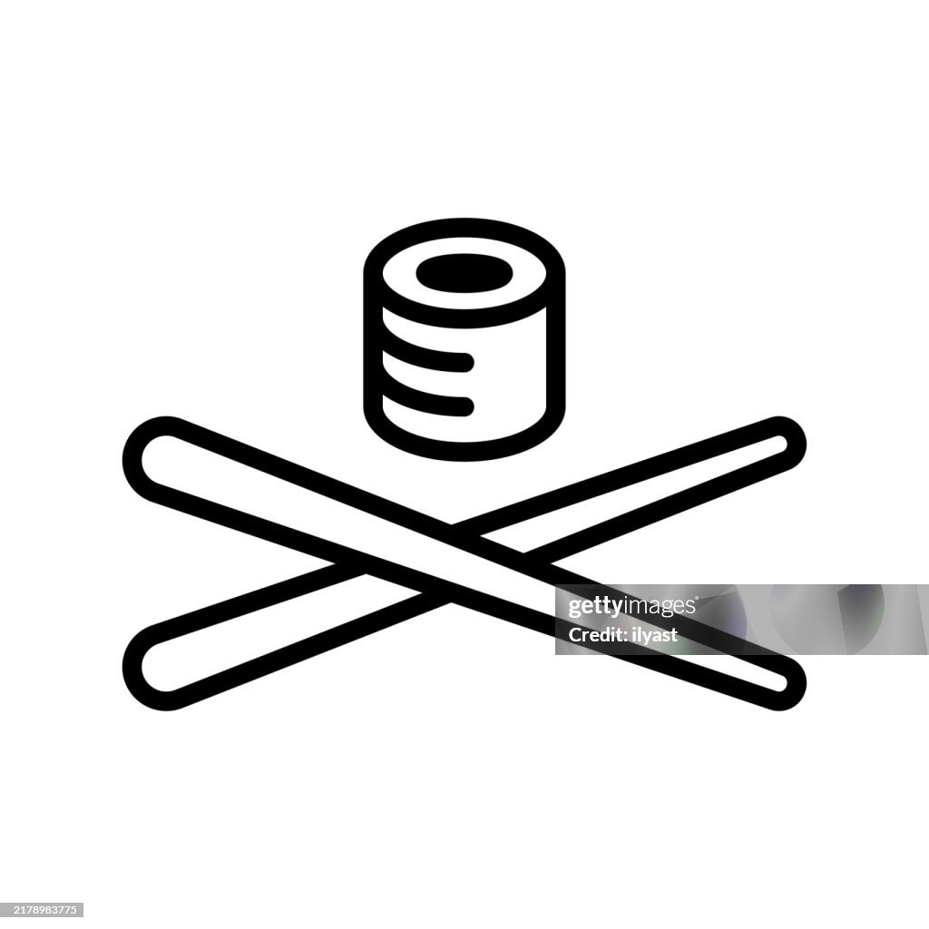 Un simple dibujo lineal de un sushi y palillos