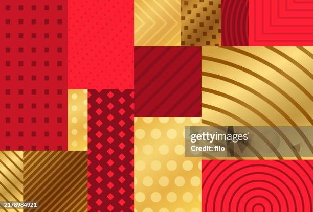 abstract holiday wrapping paper christmas red gold texture pattern background - quilted stock illustrations