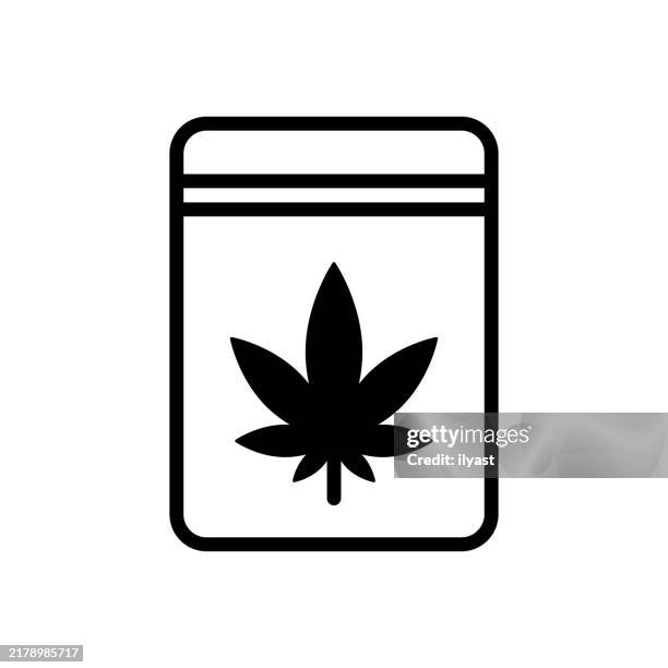 a simple line drawing of a cannabis package - drug addiction icons stock illustrations