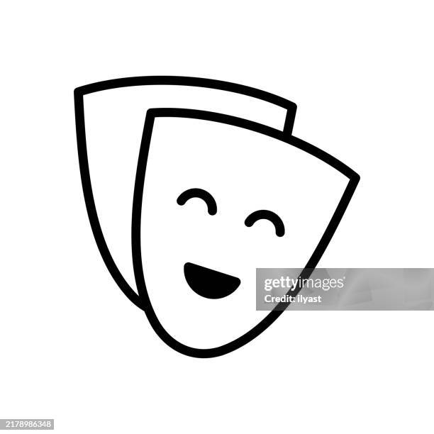 eine einfache strichzeichnung einer theatermaske - theatermaske stock-grafiken, -clipart, -cartoons und -symbole