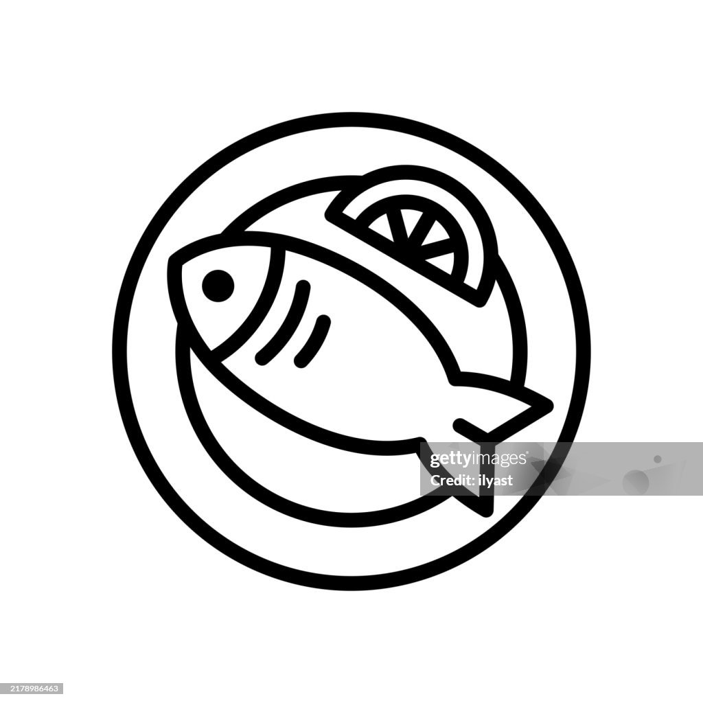 A simple line drawing of a Fish Dish