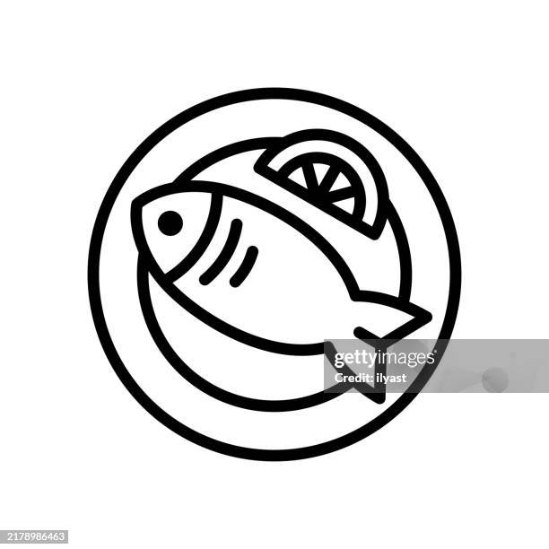 a simple line drawing of a fish dish - tilapia plate stock illustrations