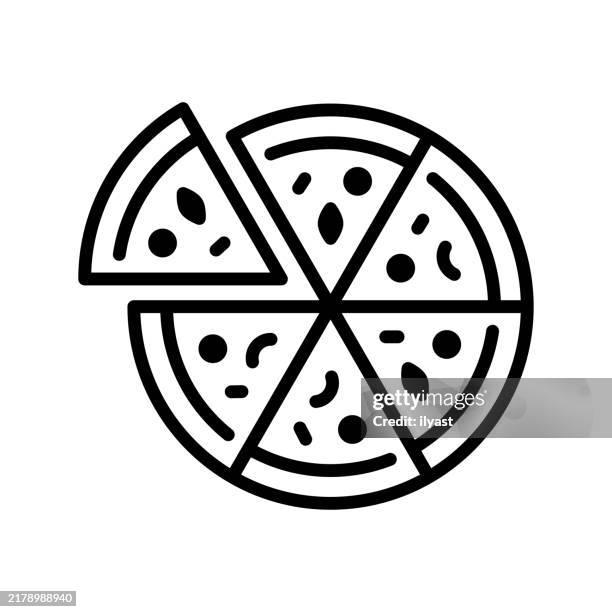 a simple line drawing of a pizza slices - pizza stock illustrations
