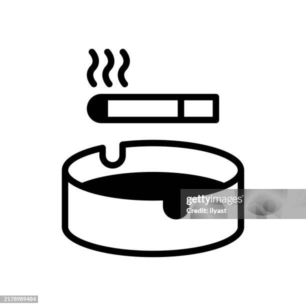 a simple line drawing of a ashtray and cigarette - ashtray stock illustrations