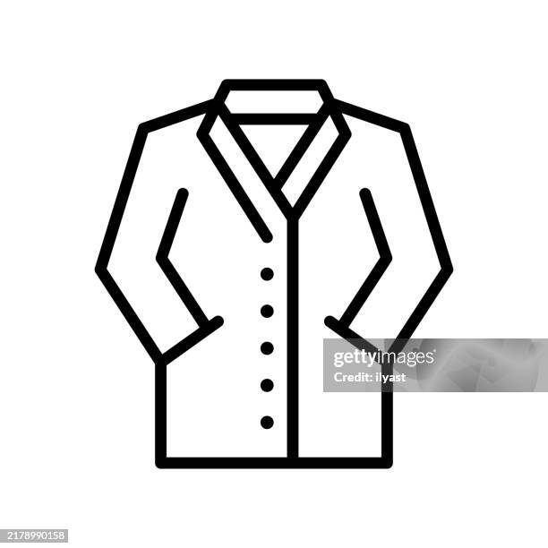 ilustraciones, imágenes clip art, dibujos animados e iconos de stock de un simple dibujo lineal de una bata de laboratorio - bata de laboratorio