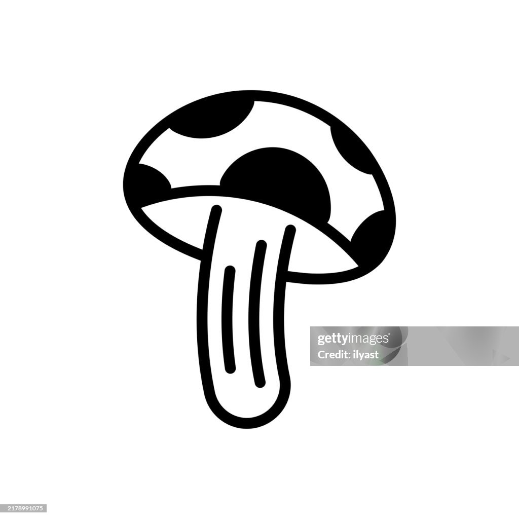 A simple line drawing of a Spotted Mushroom