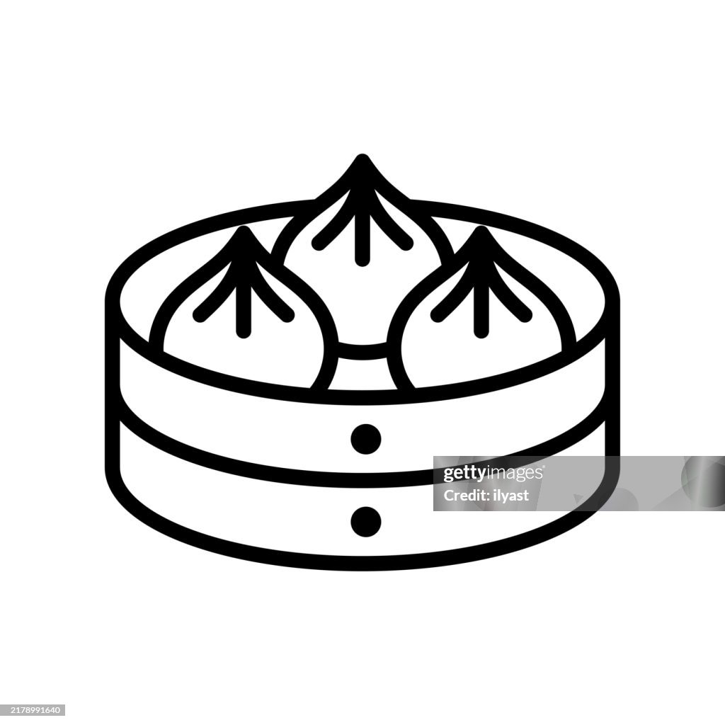 A simple line drawing of Steamed Dumplings