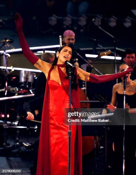 Dua Lipa performs at the Royal Albert Hall on October 17, 2024 in London, England.