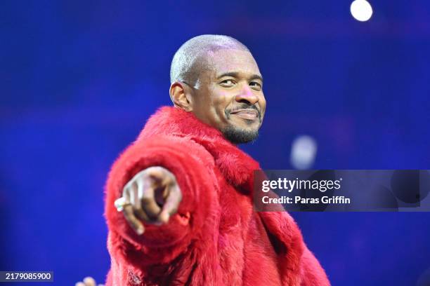 Usher performs on stage during his 2024 Usher: Past Present Future Tour at State Farm Arena on October 17, 2024 in Atlanta, Georgia.