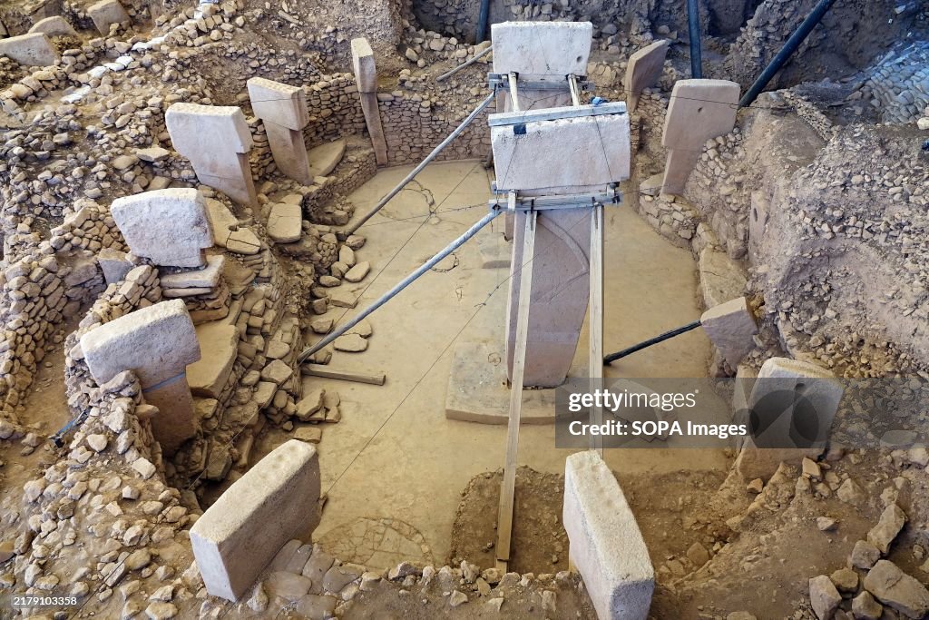The columns in the Gobeklitepe temple are seen...