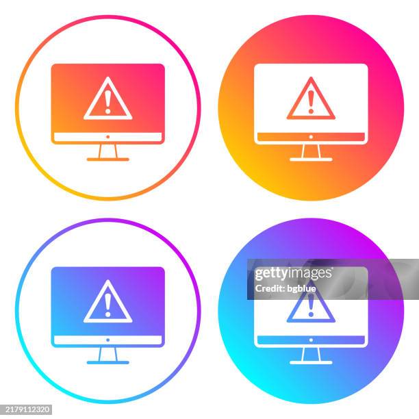 desktop computer with hazard warning attention. round icons with color gradients - error screen stock illustrations