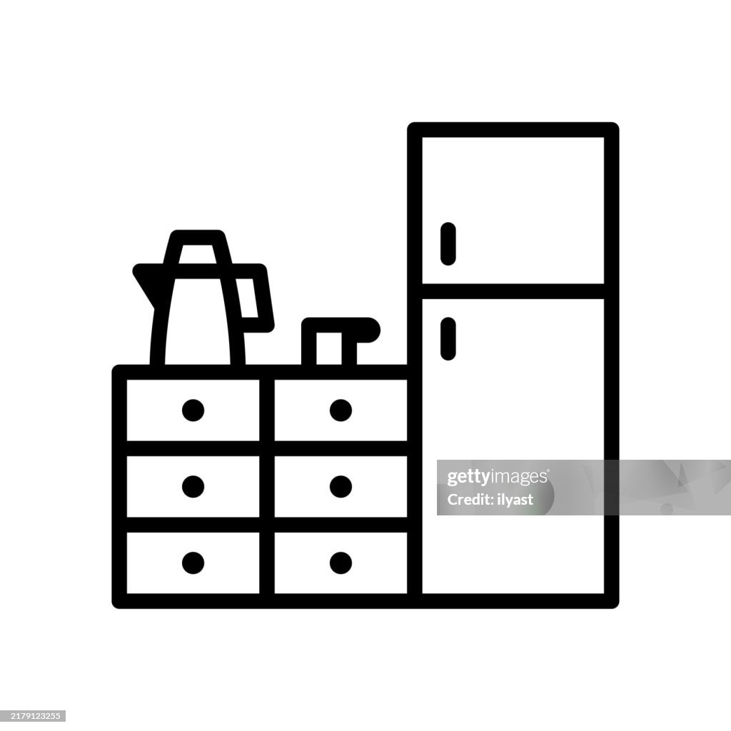 A simple line drawing of a Kitchen Furniture