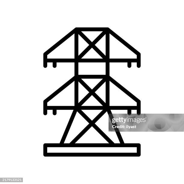 ilustraciones, imágenes clip art, dibujos animados e iconos de stock de un simple dibujo lineal de líneas eléctricas - torre de conducción eléctrica