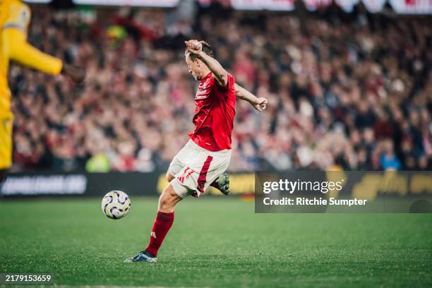 Chris Wood of Nottingham Forest opens the scoring during the Premier League match between Nottingham Forest FC and Crystal Palace FC at City Ground...