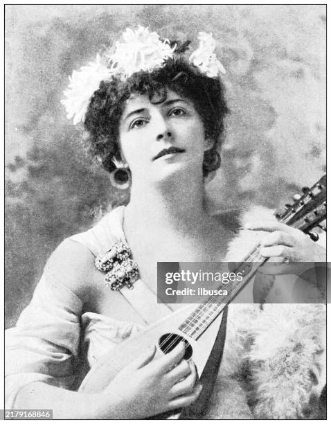 illustrazioni stock, clip art, cartoni animati e icone di tendenza di immagine antica: pittura, "musica" - mandolino