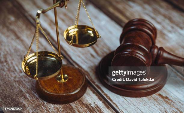 justice scales and wooden gavel - scales of justice stock pictures, royalty-free photos & images