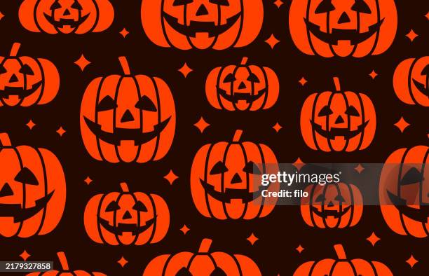 Nahtloses Halloween Jackolantern Krbis Herbst Herbst Ernte Kachelbares Hintergrundmuster, Stock-Foto
