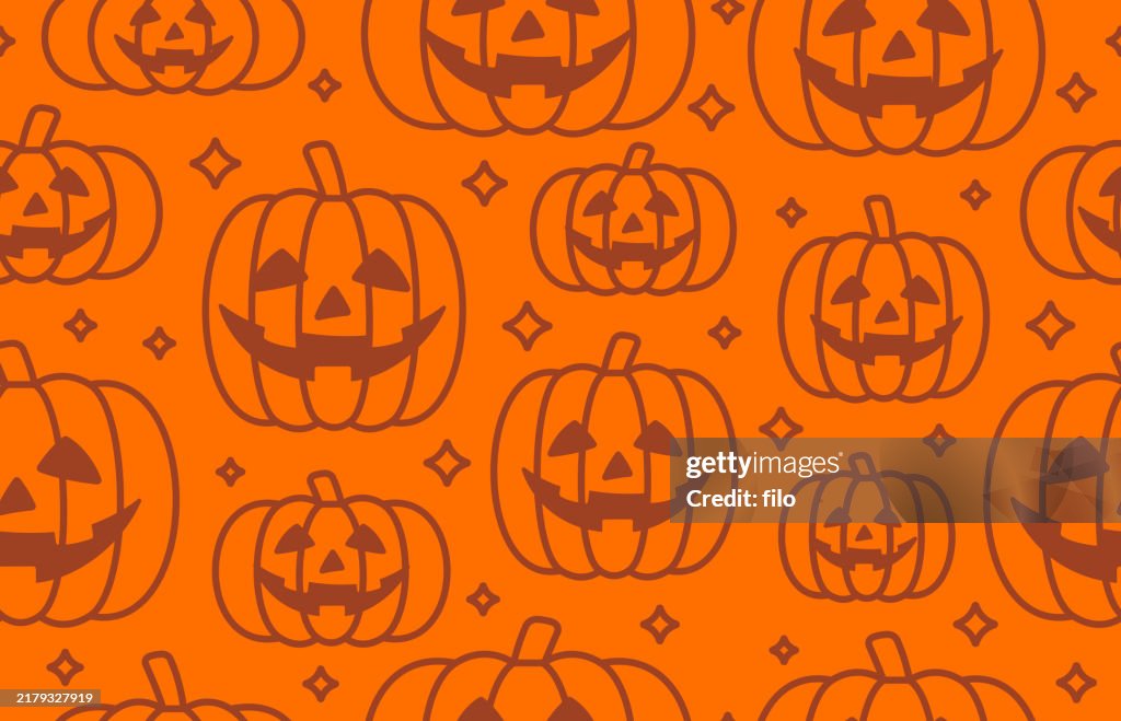 Seamless Halloween Jack-o-lantern Pumpkin Autumn Fall Harvest Tileable Background Pattern