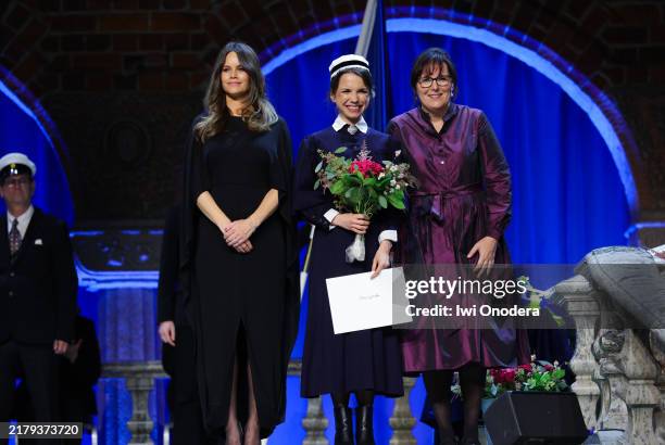 Princess Sofia of Sweden, Ebba Lyström and Unn-Britt Johansson during the Sophiahemmet University Graduation Ceremony 2024 at Stockholm City Hall on...