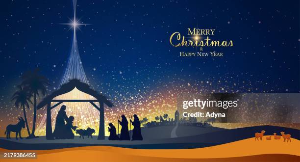 three wise men - nativity stable stock illustrations