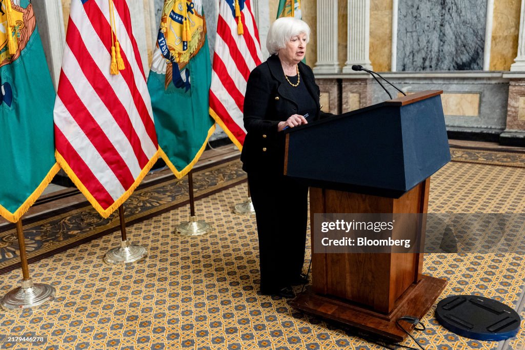 Secretary Yellen Holds News Conference During The Fall Meetings Of The International Monetary Fund And World Bank