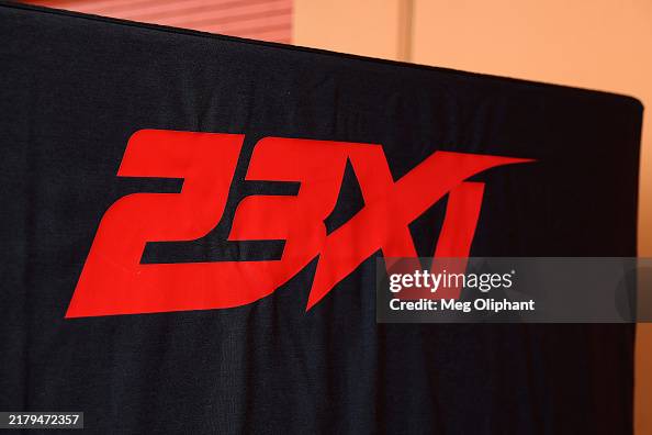 23xi Rcing Logo A detail view of the 23XI Racing logo at Las Vegas Motor Speedway on ...