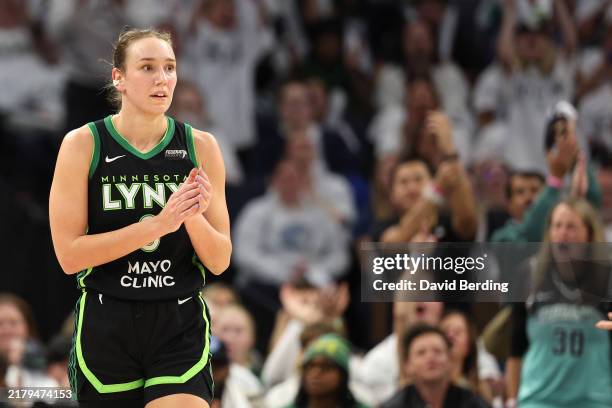 Alanna Smith of the Minnesota Lynx and fans react after a foul is called against the New York Liberty during the second quarter in Game Four of the...