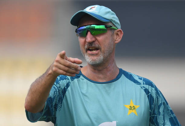 Jason Gillespie of Pakistan points at Multan Cricket Stadium on October 16, 2024 in Multan, Pakistan.