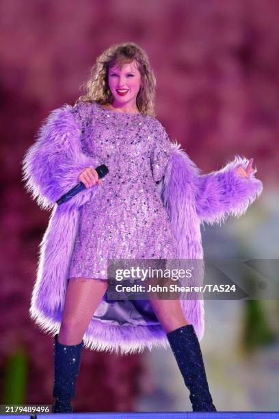Taylor Swift performs onstage during The Eras Tour at Hard Rock Stadium on October 18, 2024 in Miami Gardens, Florida.