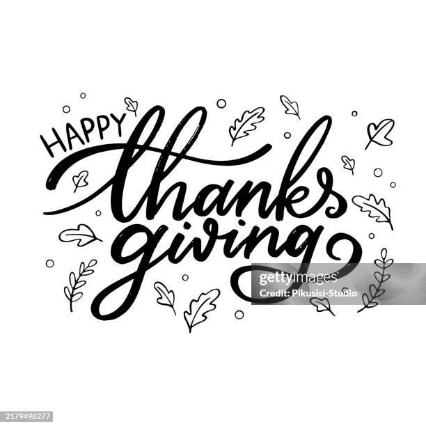 happy thanksgiving hand drawn typography. - happy-thanksgiving-classy-elegant stock illustrations
