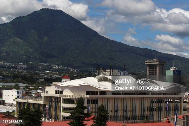 View of Hula Hula market with the San Salvador volcano in the background on October 22, 2024 in San Salvador, El Salvador.